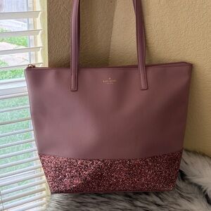 Kate Spade New York blush pink tote bag with glitter.